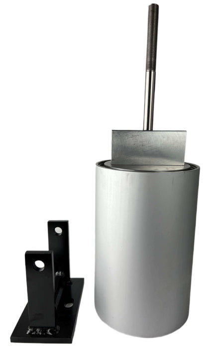 A liftgate cylinder with 6" bore and 4.375" with a threaded sticking out of the top and the accompanying bracket