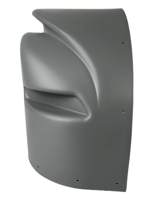 Gray supreme box truck corner cap for RH Curbside on a white background