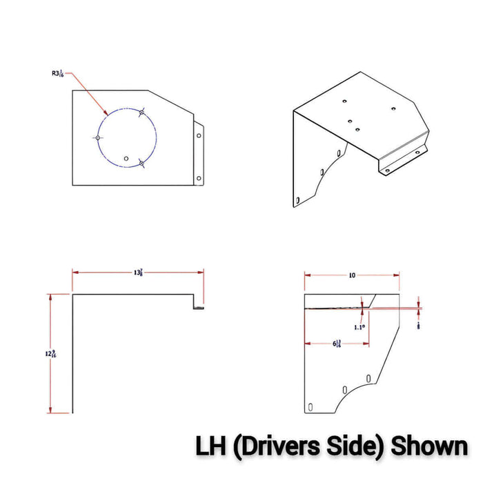 LH Drivers Side B-Series Kenworth Beacon Bracket Dimensions diagram of KW39L