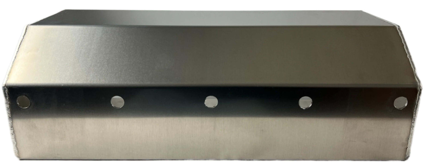 The bottom view of a headache rack chain tray showing 5 mounting holes for mounting on a semi truck