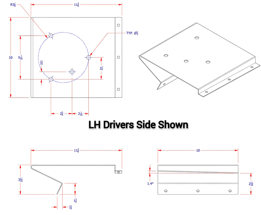 A diagram of ST61L - Sterling strobe light bracket with dimensions