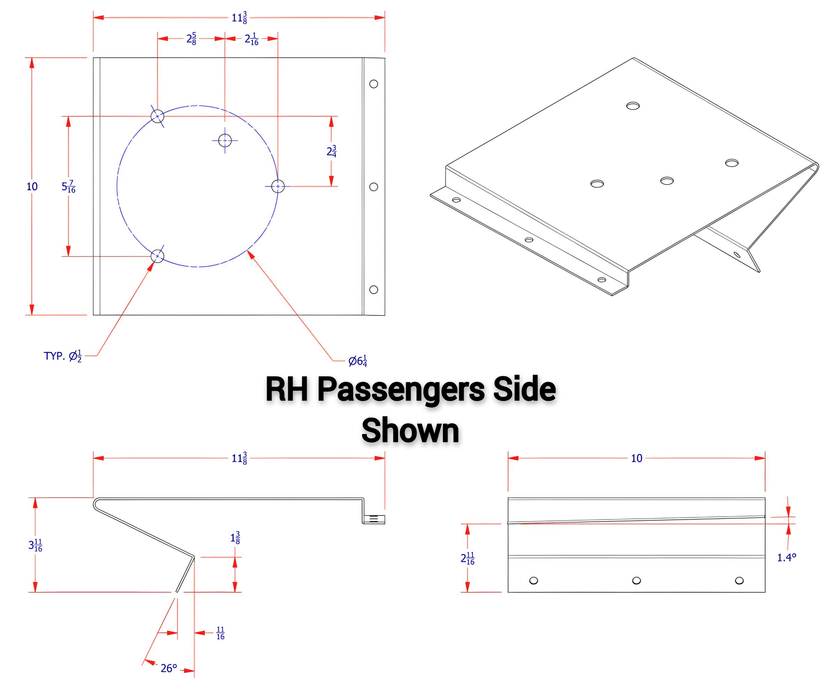 A diagram of ST61R - Sterling strobe light bracket with dimensions