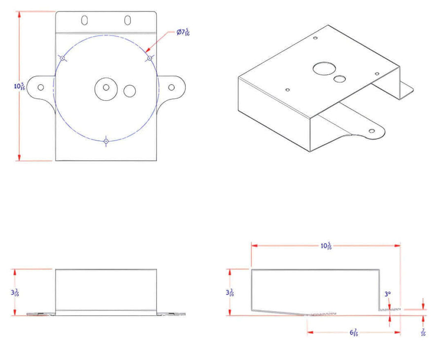 Dimensions disgram of a FL22 Freightliner M2 Beacon Light Bracket