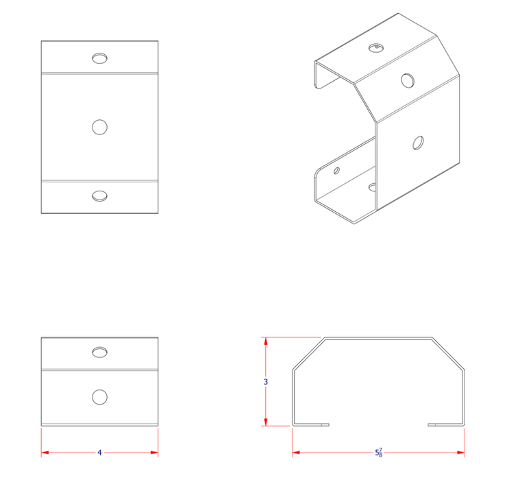 A diagram of G415 work light mounting bracket showing dimensions of 4" wide, length of 5 7/8", and 3" height
