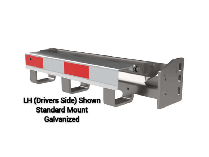 A drivers side galvanized tire chain hanger mud flap holder combo bracket with the text "LH (Drivers Side) Shown Standard Mount Galvanized" at the bottom