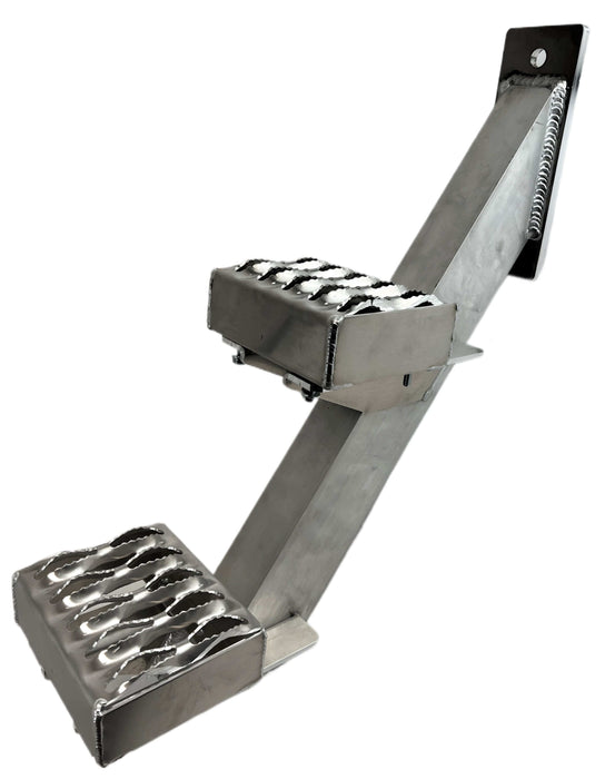 A box truck pedestal step for climbing into and out of vehicles made of aluminum