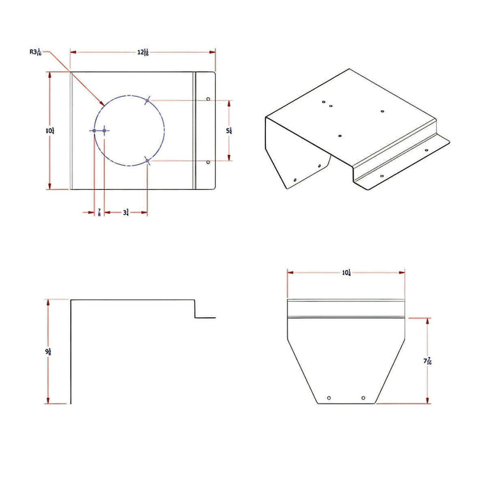 A dimensional diagram of peterbilt beacon light bracket PB62