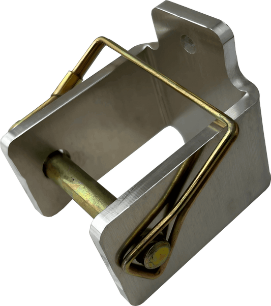 a stainless steel shovel bracket for trailer that locks using a Safety pin