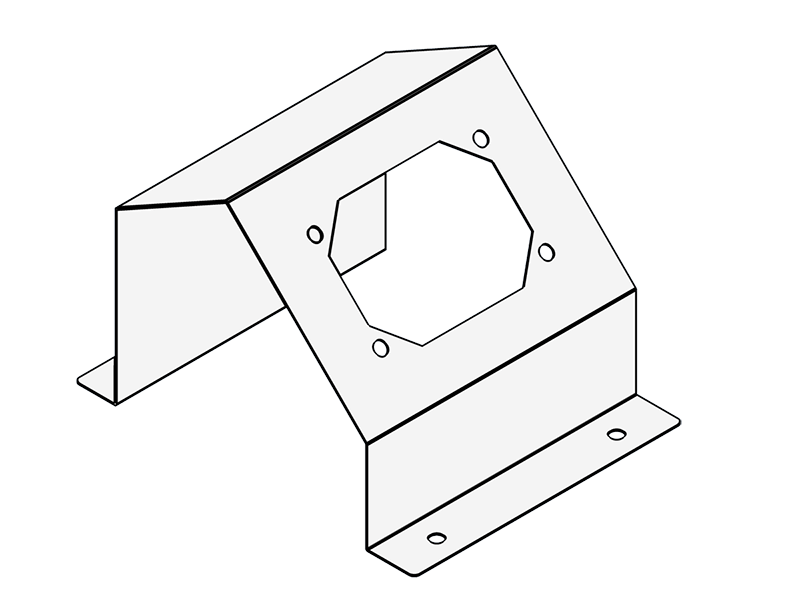 A Chelsea PTO bracket with a hole in the middle for control switch on a blank background