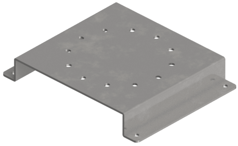 A metal universal beacon light bracket with a low height on a blank background