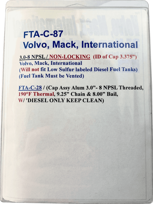 Fuel Cap For International Truck Mack Fuel Cap Volvo 3in.
