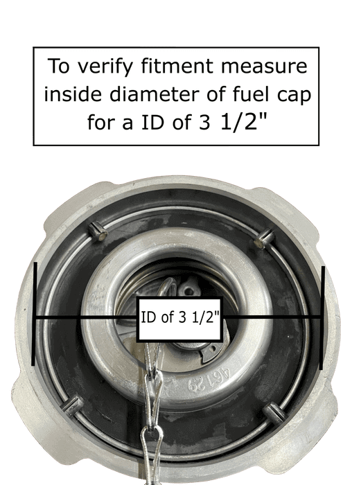 Measuring instructions for the customers old freightliner fuel cap to verify sizing