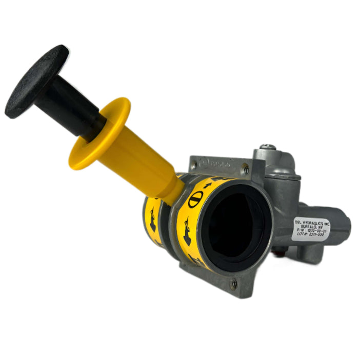 Del Hydraulics hoist control valve in the hold position on a white background