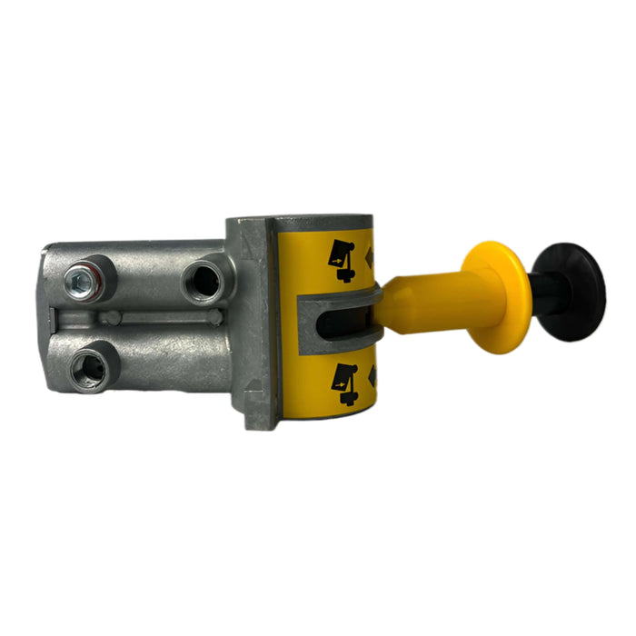 The bottom view of a 1202 99 01 hoist control valve showing the connecting ports on the bottom on a white background