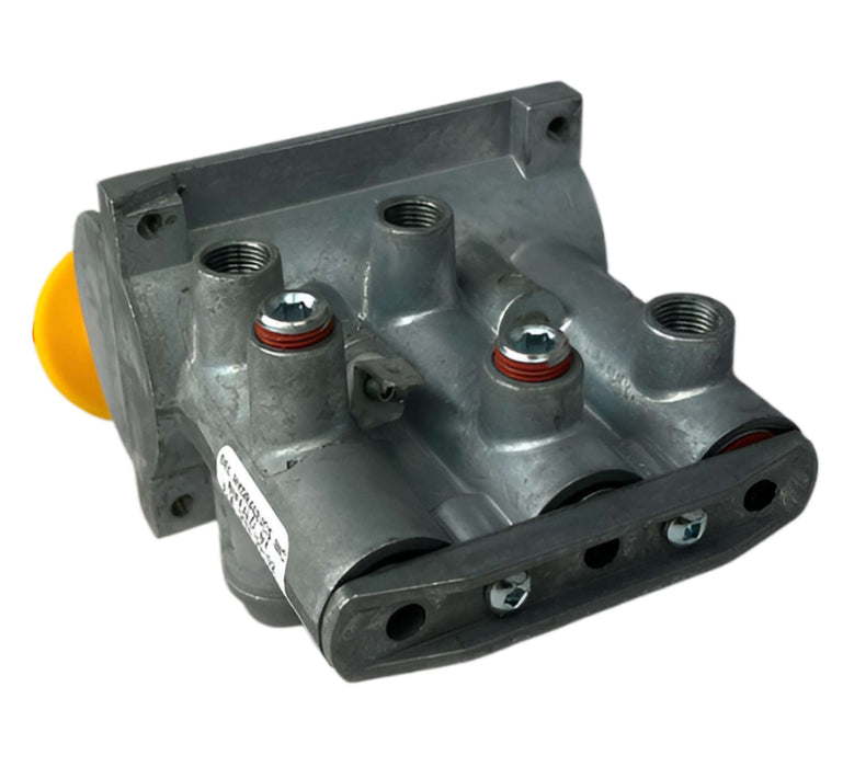 Rear view of 1203-99-02 PTO hoist control valve showing 2 plugged ports and 3 open ports