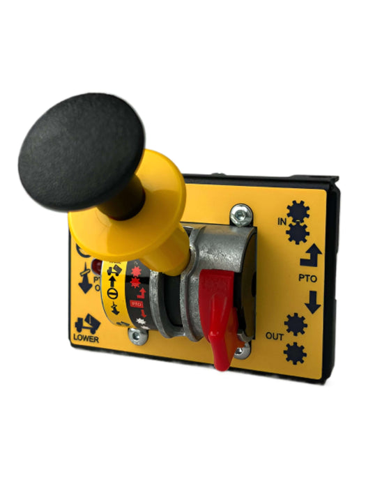 A PTO hoist control valve with a black lever and red lever for controlling truck PTOs