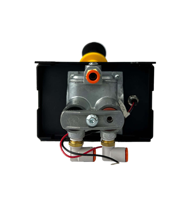 Rear view of 1295 99 02 DAV1295 PTO hoist control valve showing a orange port and 2 1/4" NPT quick connect ports