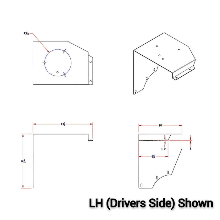 LH Drivers Side B-Series Kenworth Beacon Bracket Dimensions diagram of KW39L 