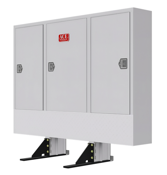 ace manufacturing extended depth cab rack for semi truck enclosed cabinet headache rack with 3 closed door cabinets