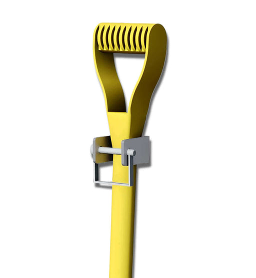 Shovel Mount for Trucks holding a yellow shovel locked in by a pin