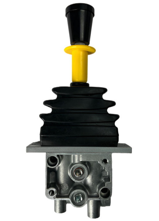 A side view of D14-1224-99-04 by del hydraulics 1224 control valve showing the air connections on a white background
