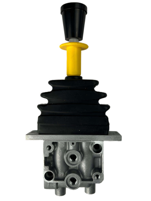A locking air control valve with a yellow release handle part# D14-1224-99-04 on a white background