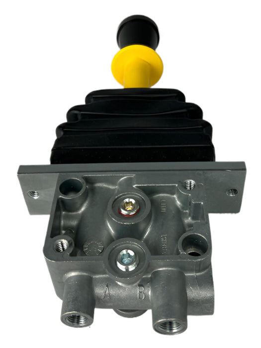 A close bottom view of D14-1224-99-04 showing the air plumbing connections for connecting to the trucks air system on a white background