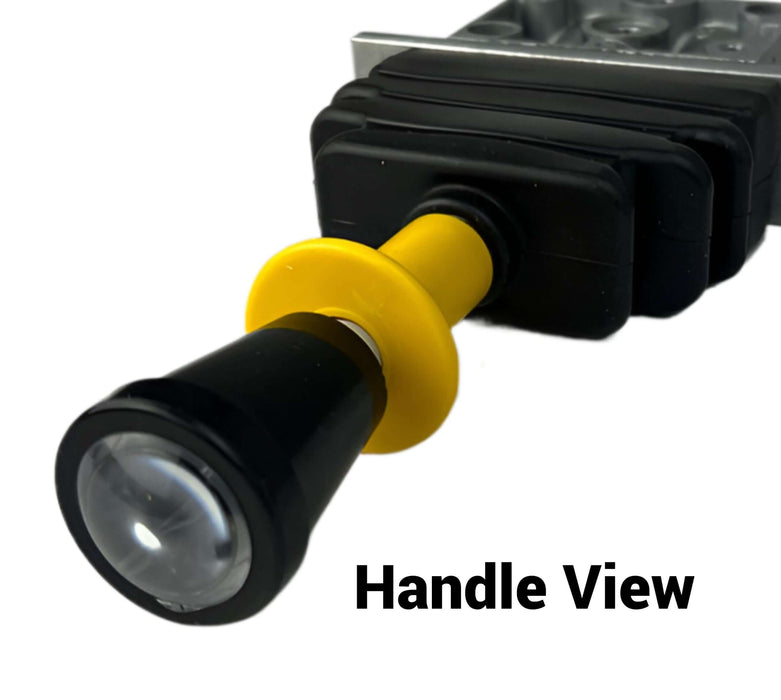 Close up view of Del Hydraulics D14-1224-99-05 air control valve handle showing the clear sight class handle