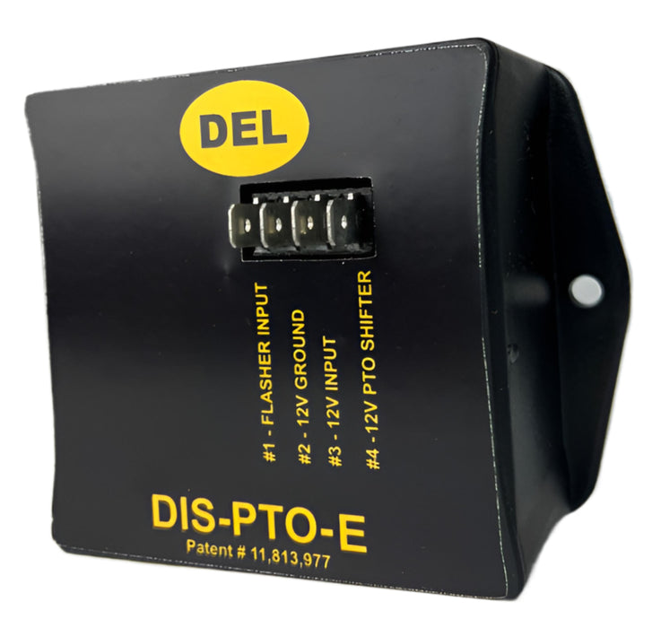 Del hydraulics electric shifter PTO interlock system square black box with the text DIS-PTO-E 4 prong connections