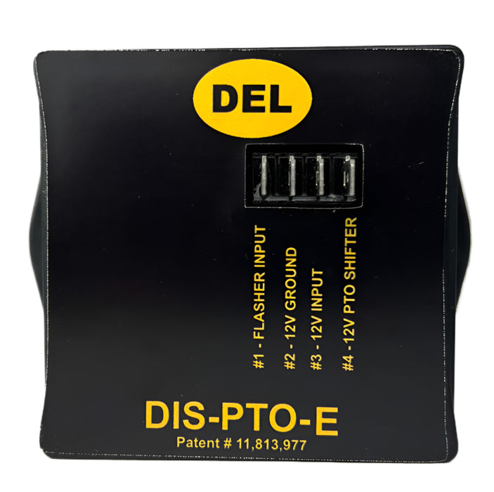 A PTO interlock system with DIS-PTO-E and DEL Hydraulics logo on a black box on a white background