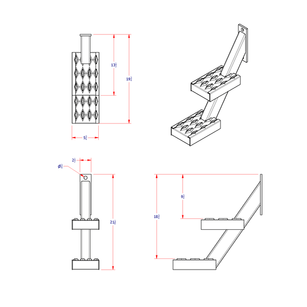 Dimensions diagram for adjustable pedestal step for box trucks diamond grip PS06DIA