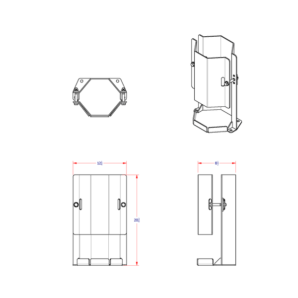A diagram of ACET-1V Welding oxygen tank holder showing 4 sides