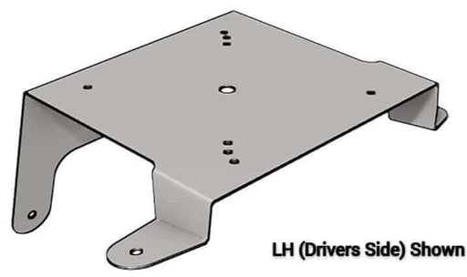 A flat surfaced metal bracket with three mounting supports on a blank background for mounting a Drivers side Kenworth Beacon Bracket KW880L 
