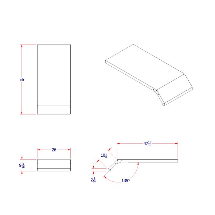 Ace Manufacturing Inc F300-55 half fenders for semi trucks aluminum semi fenders dimension diagram