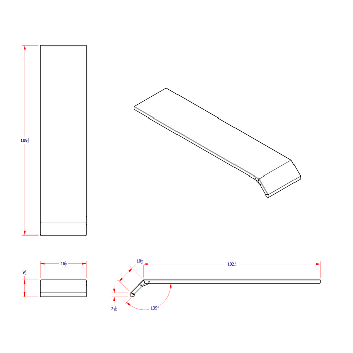 F301-110 dimensional diagram showing 110 inch tri axle coverage