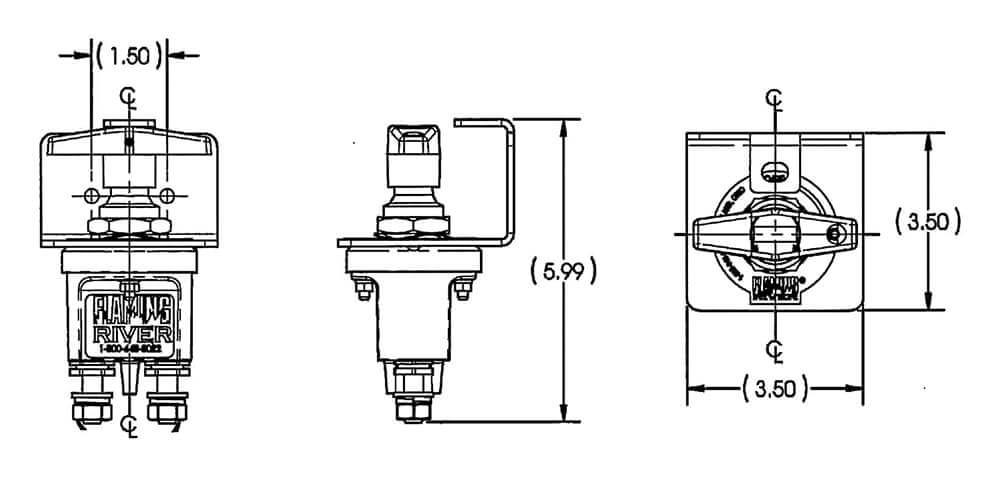 Technical drawing of FR1043 flaming river the big switch battery disconnect 