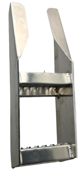 The rear view of a 8" wide aluminum frame step showing the mounting area