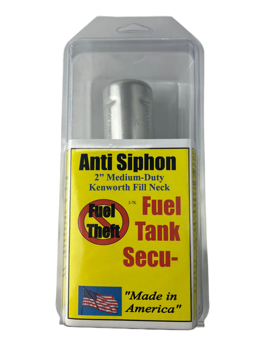 Kenworth Fuel Tank Anti Siphon Device in packaging displaying 'Anti Siphon Medium Duty Kenworth w/ 2" Fill Neck' on a white background