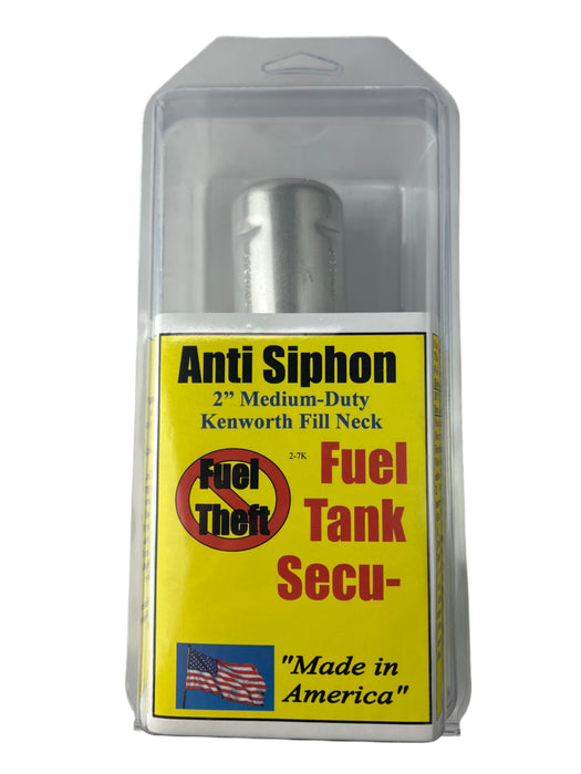 Kenworth Fuel Tank Anti Siphon Device in packaging displaying 'Anti Siphon Medium Duty Kenworth w/ 2" Fill Neck' on a white background