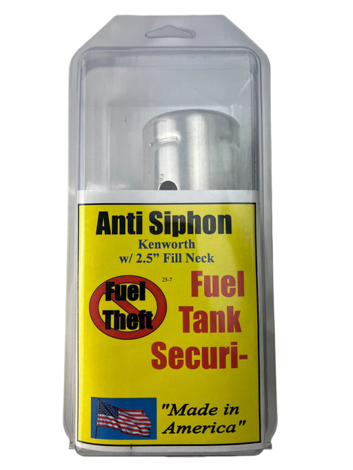 Kenworth Fuel Tank Anti Siphon Device in packaging displaying 'Anti Siphon Kenworth w/ 2.5" Fill Neck' on a white background