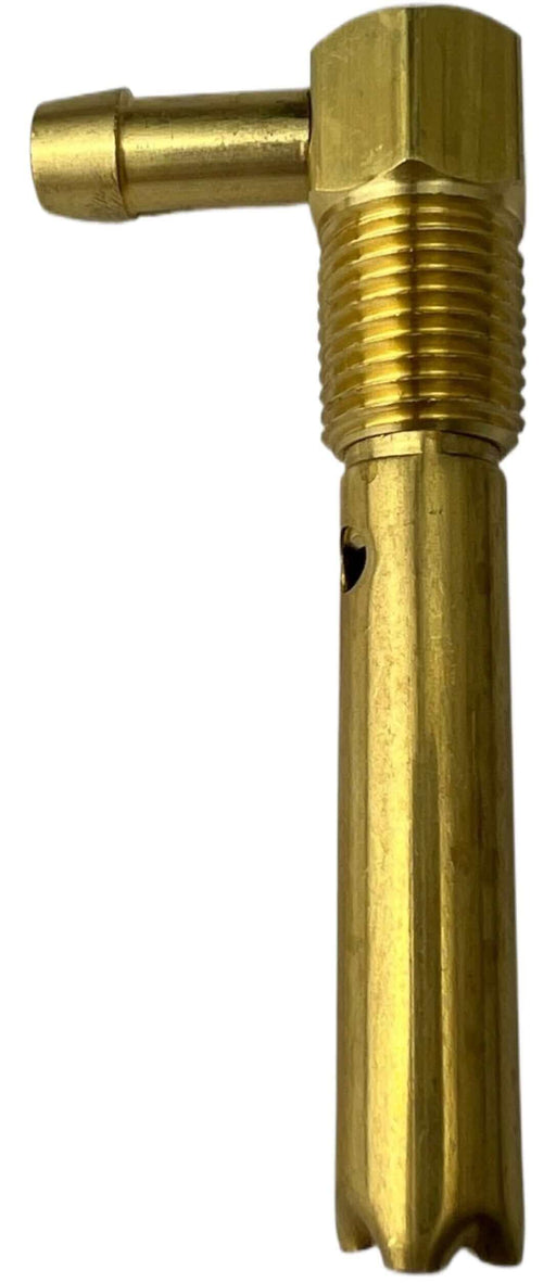 A small 1/4" fuel tank vent made of brass with 2 holes 
