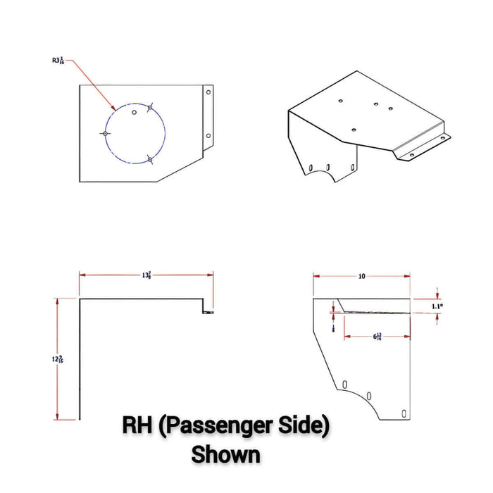 RH Passengers Side B-Series Kenworth Beacon Bracket Dimensions diagram of KW39R