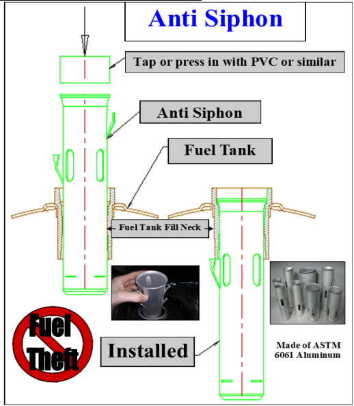 A diagram showing how to install anti siphon device for fuel tanks