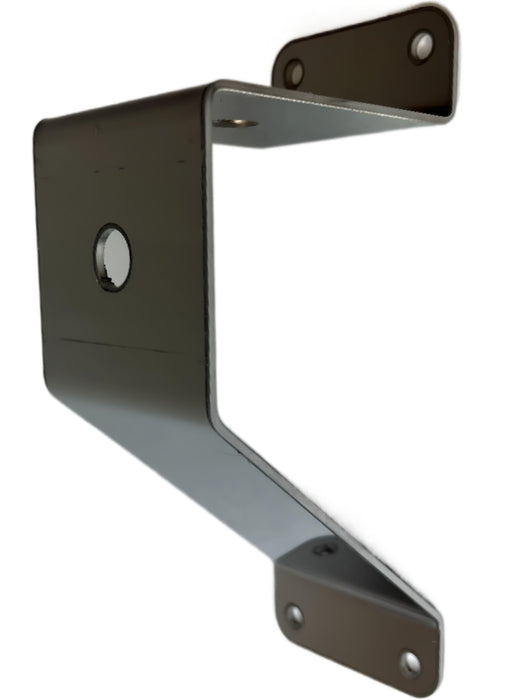 A metal 2.5" pedestal light mounting bracket made of stainless steel for holding threaded post lights