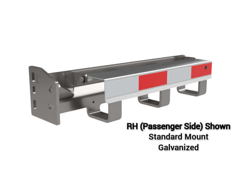 A passengers side galvanized tire chain hanger mud flap holder combo bracket with the text "RH (Passenger Side) Shown Standard Mount Galvanized" at the bottom