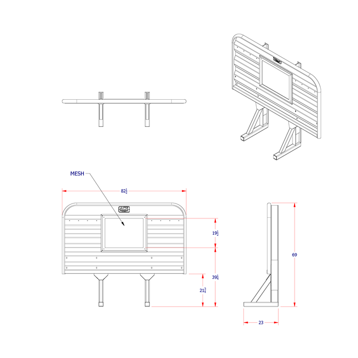 Headache rack for semi truck mesh window dimension diagram Ace Manufacturing HR10003M