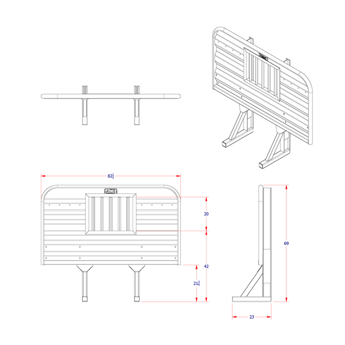 Headache rack for semi truck 42 inch jailbar window dimension diagram Ace Manufacturing HR10023J