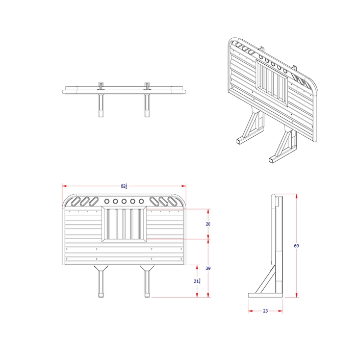 Headache rack for semi truck 39 inch jailbar window with lights dimension diagram Ace Manufacturing HR10006J