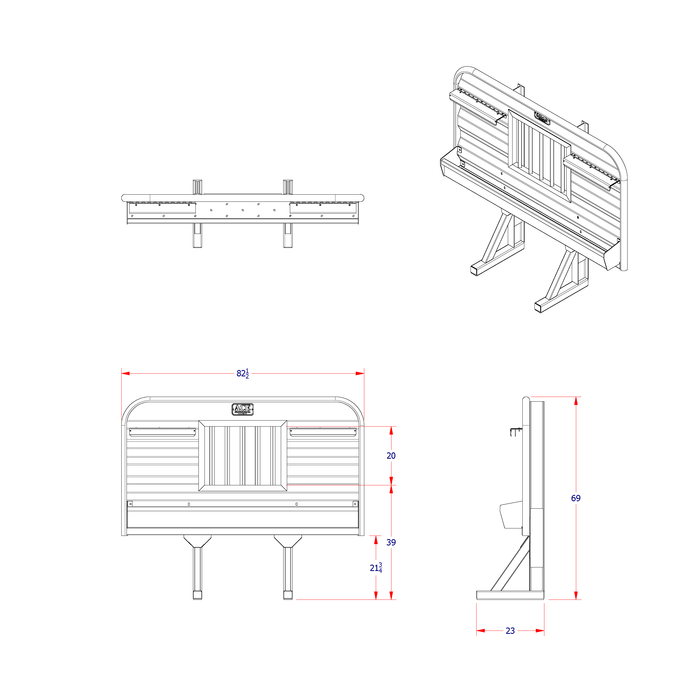 Headache rack for semi truck full width tray and 39 inch jailbar window dimension diagram Ace Manufacturing HR11003J