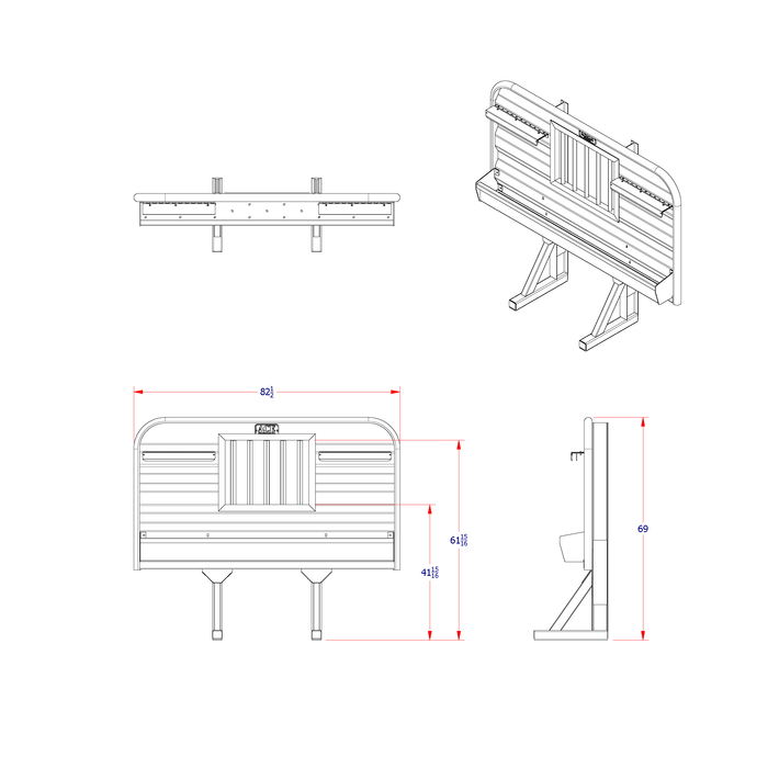 Headache rack for semi truck full width tray and 42 inch jailbar window dimension diagram Ace Manufacturing HR11006J